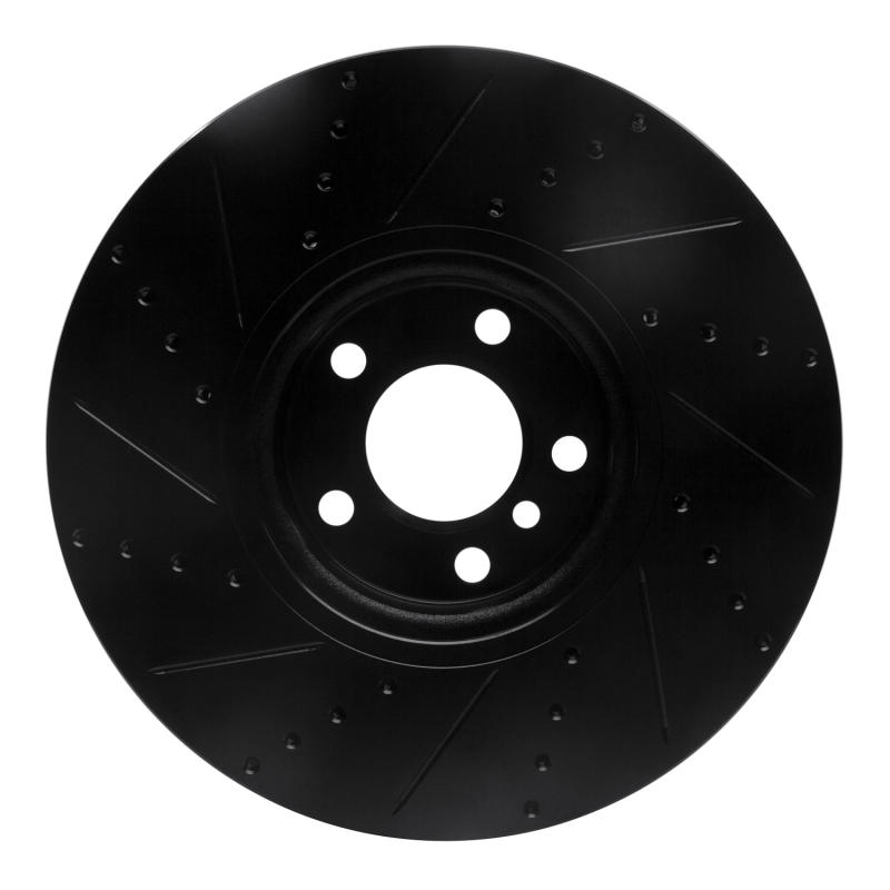 BMW 550i Brake Rotor (1) - Left Front - R1 Concepts - Drilled & Slotted - Black - `10-`18
